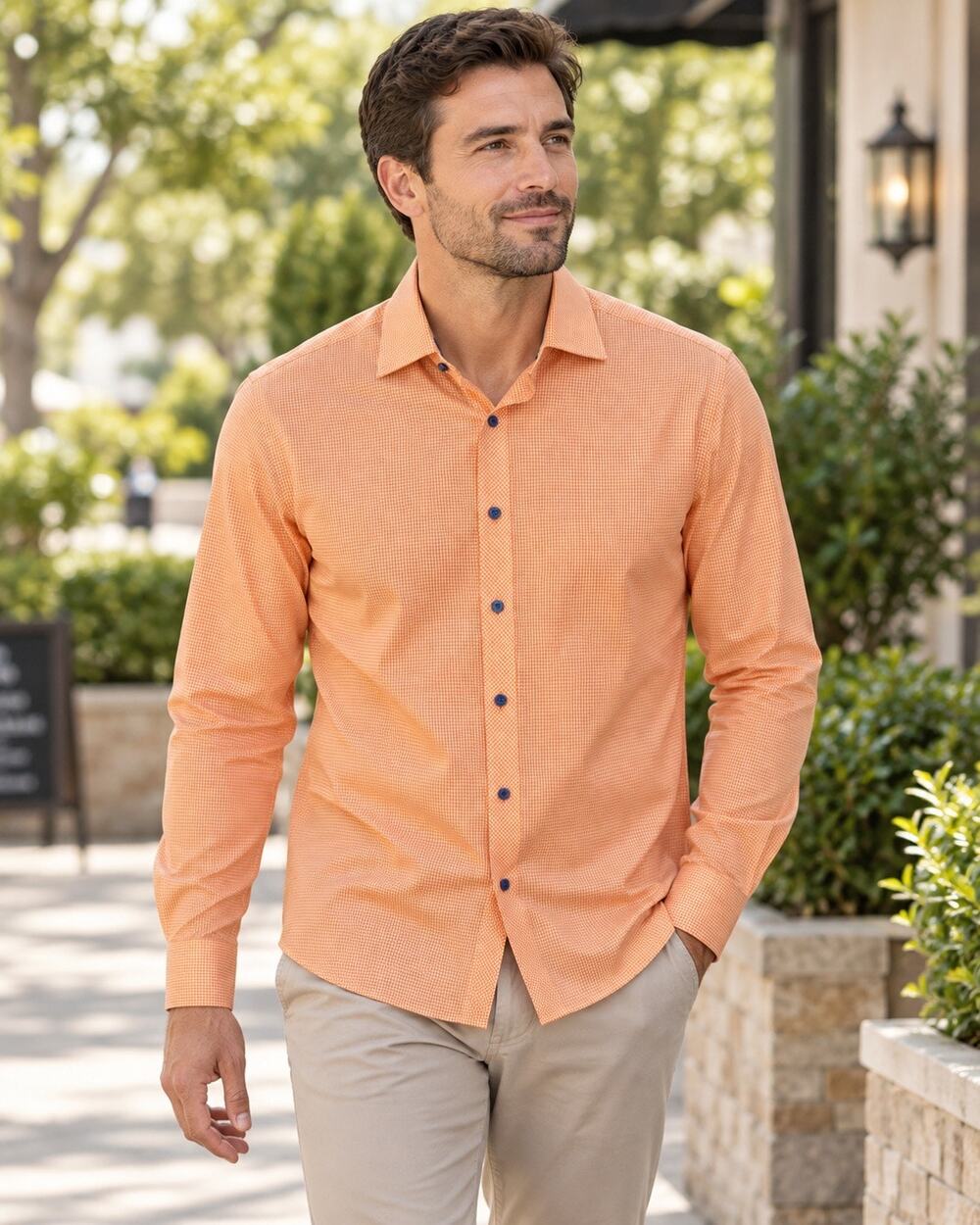 twillory Non-Iron Check | Orange moisture-wicking technology meets non-iron